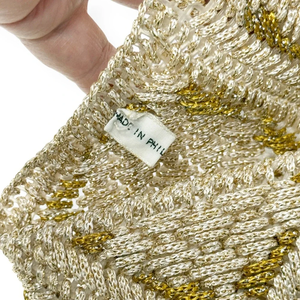 Vintage Metallic Gold Macramé Woven Envelope Clutch Bag